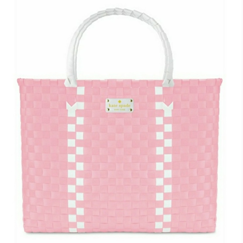 Kate Spade Pink & White Limited Edition Woven Beach Bag